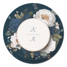 Azul Naval Temperamental Branco Dourado Floral Cír