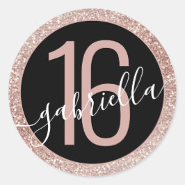 Adesivo Redondo Azul-negro de Ombre-Dourado, rosa, Doce 16 Cl