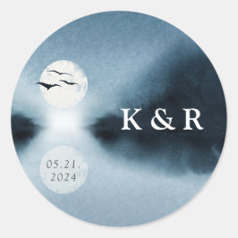 Adesivo Redondo Azul Noite Aquarela Paisagem Paisagem Caserna Mono