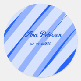 Adesivo Redondo Azul pastel adicionar nome data boho linhas padrão