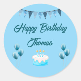 Adesivo Redondo Azul Personalizado - Aniversário