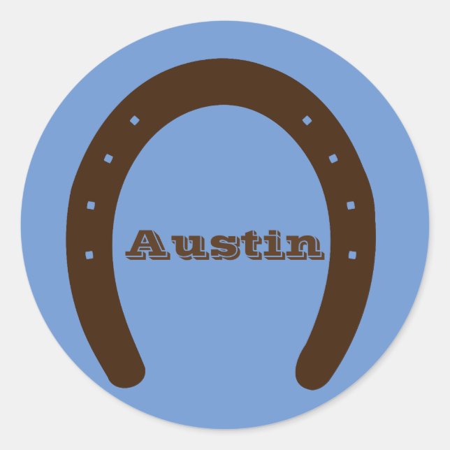 Adesivo Redondo Azul Personalizado de Ferradura de Cowboy Ocidenta (Frente)