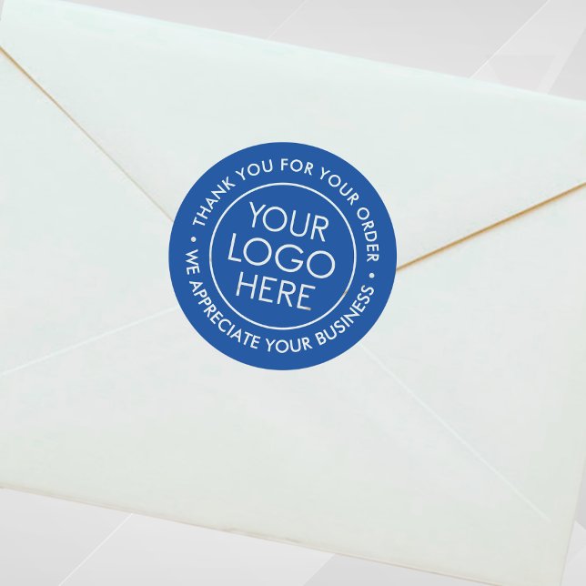 Adesivo Redondo Azul personalizado - Obrigado Sticker com Logotipo (Custom Blue Thank You Sticker with Logo)