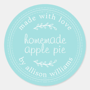 Adesivo Redondo Azul Pizza de Maçã, Caseiro Russo