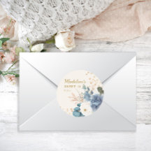 Azul Poeirento Floral Branco Brilho Dourado Sweet 