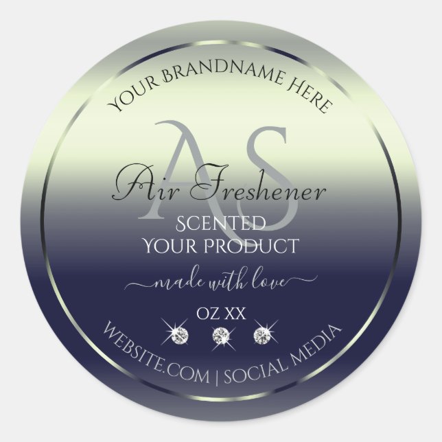 Adesivo Redondo Azul Prata Shimmery Rótulo do Produto Joias Monogr (Frente)