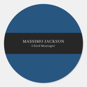 Adesivo Redondo Azul Preto Moderno Simples Minimalista Profissiona