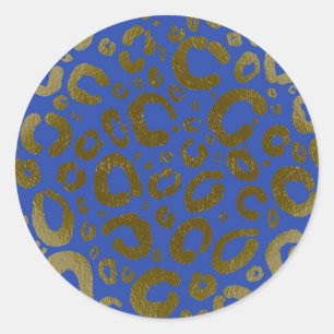 Adesivo Redondo Azul Real e Dourado Glam Estampa de Leopardo Festa