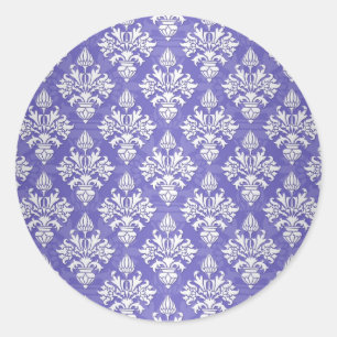 Adesivo Redondo Azul Roxo Alcachofra Padrão Damask