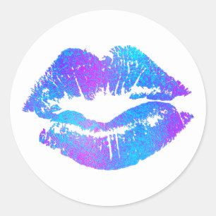 Adesivo Redondo Azul & Roxo Fantasia Rosa de Lábios Pintados