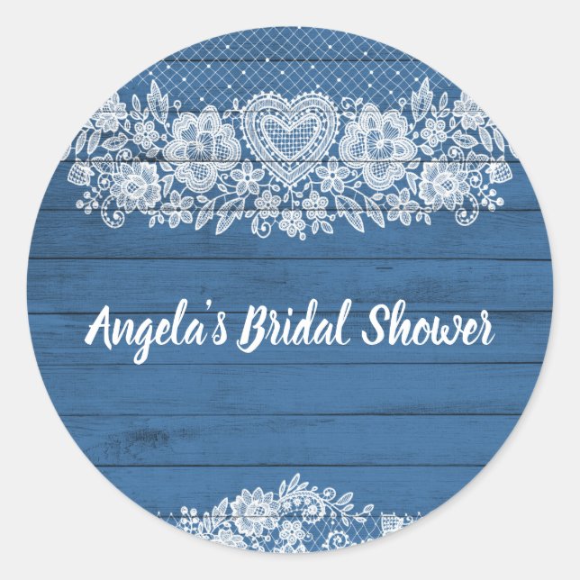 Adesivo Redondo Azul, Russo, Lace Farmhouse Chic (Frente)