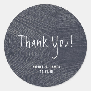 Adesivo Redondo Azul Rústico Grão de Madeira Minimalista Celebraçã