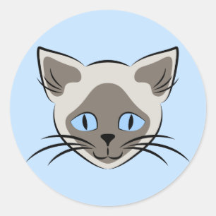 Adesivo Redondo Azul Siamese obscuridade Eyed da cara do gato no