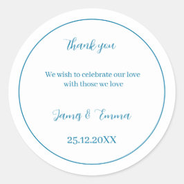 Adesivo Redondo Azul Simples de Casamento Personalizado