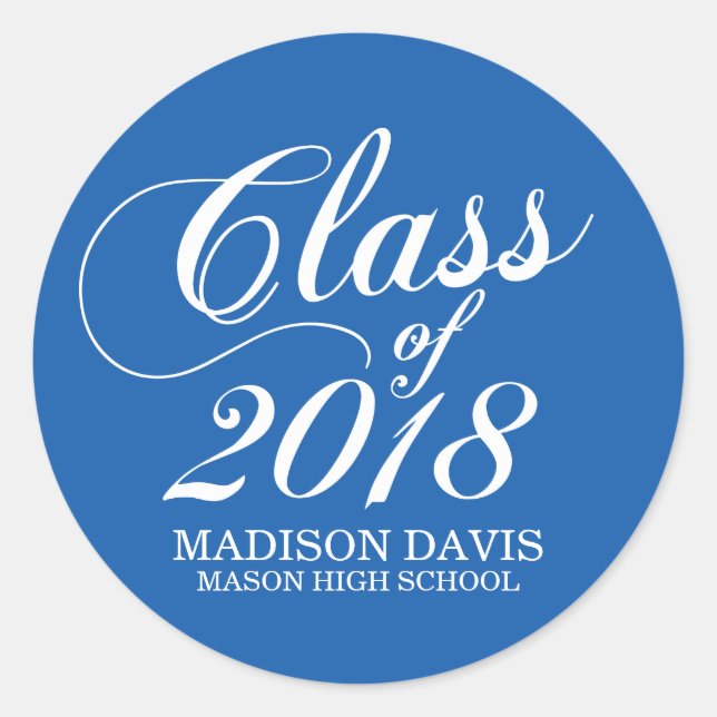 Adesivo Redondo Azul Sólido Moderno | Vinhetas para graduação (Frente)