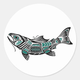 Adesivo Redondo Azul Teal e Peixes Espirituosos Negra