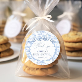 Adesivo Redondo Azul Toile Safari Chá de fraldas Animal Obrigado