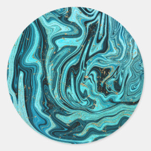 Adesivo Redondo Azul Turquesa e Dourado Chic Swirl Casamento Moder
