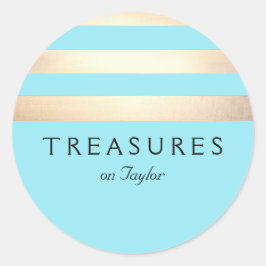 Adesivo Redondo Azul-Turquesa Moderno, Dourado e estirado