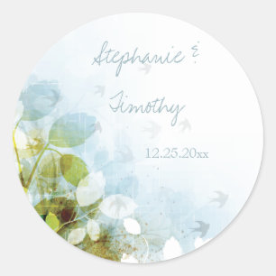 Adesivo Redondo Azul, verde-azeitona, aves de casamento