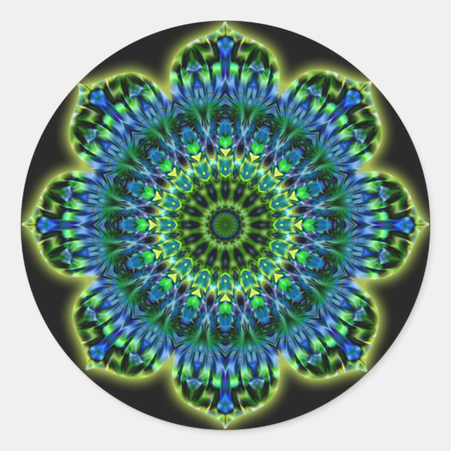 Adesivo Redondo Azul verde Mandala | preto (Frente)