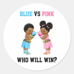 Adesivo Redondo Azul Vs Rosa Quem Vencerá Tema de Boxe Revelação d