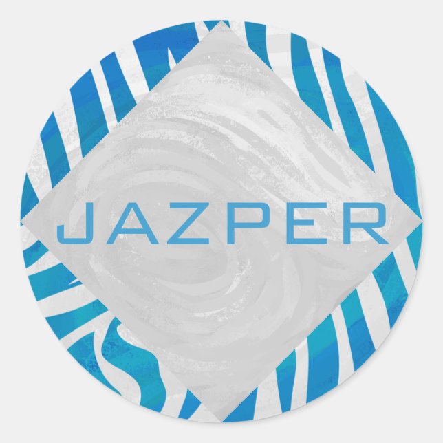 Adesivo Redondo Azul Zebra e Branco com Monograma (Frente)