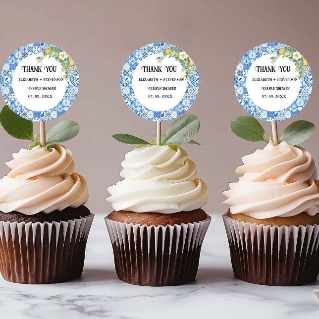 Adesivo Redondo Azulejo azul Chuva de limão casal  (Criador carregado)