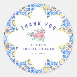 Adesivo Redondo Azulejo Azul Italiano Mamma Mia Obrigado