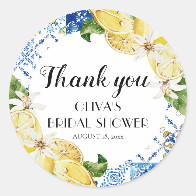 Adesivo Redondo Azulejo Azul, Limão, Chás de panela Italianos (Frente)