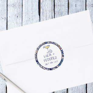 Adesivo Redondo Azulejo azul mediterrânico italiano Dolce Vita