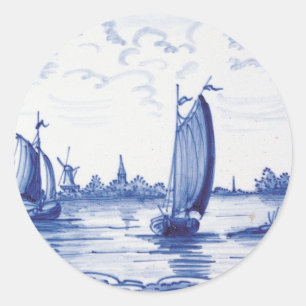 Adesivo Redondo Azulejo azul tradicional holandês