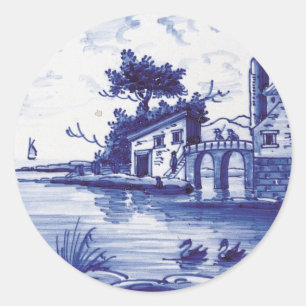 Adesivo Redondo Azulejo azul tradicional holandês
