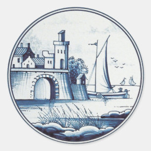 Adesivo Redondo Azulejo azul tradicional holandês