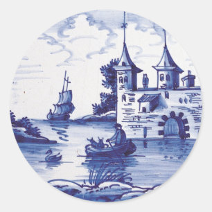 Adesivo Redondo Azulejo azul tradicional holandês