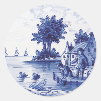 Adesivo Redondo Azulejo azul tradicional neerlandês