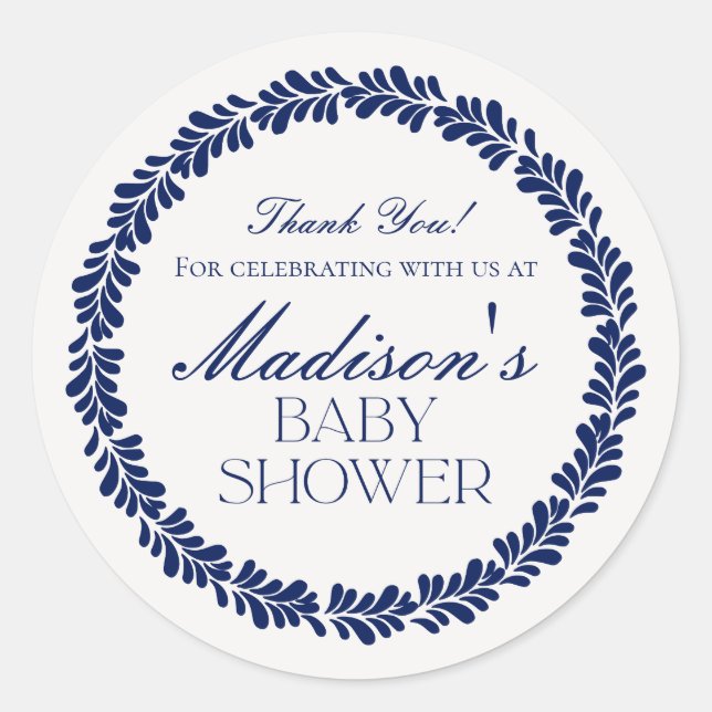 Adesivo Redondo Azulejo Blue Talavera Chá de fraldas Fiesta em esp (Frente)