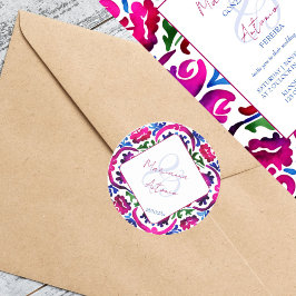 Adesivo Redondo Azulejo de casamento de Talavera mexicana azul ros