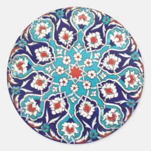 Adesivo Redondo Azulejo de mosaico floral antigo de turquesa