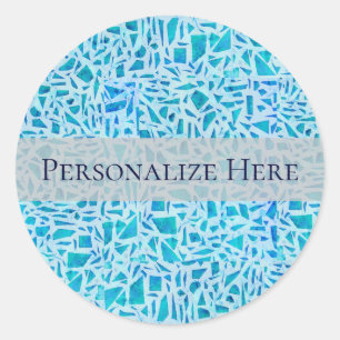 Adesivo Redondo Azulejo de Vidro Mosaico Azul Turquoise Moderno Fa