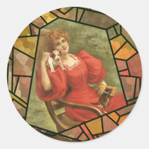 Adesivo Redondo Azulejo do Crackle - senhora no vermelho