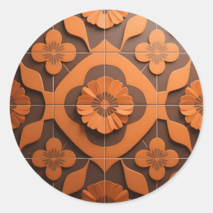 Adesivo Redondo Azulejo Geométrico de Medalhões Florais Laranja