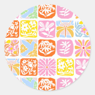 Adesivo Redondo Azulejo Inverso Colorido Folk Botânica Whimsical