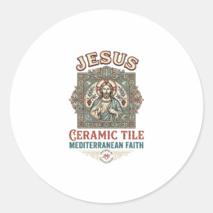 Adesivo Redondo Azulejo Jesus Mediterrâneo Fé Jesus Cerâmica