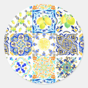 Adesivo Redondo Azulejo Maiolica Português Mediterrâneo Limão