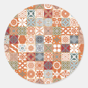 Adesivo Redondo Azulejo marroquino laranja