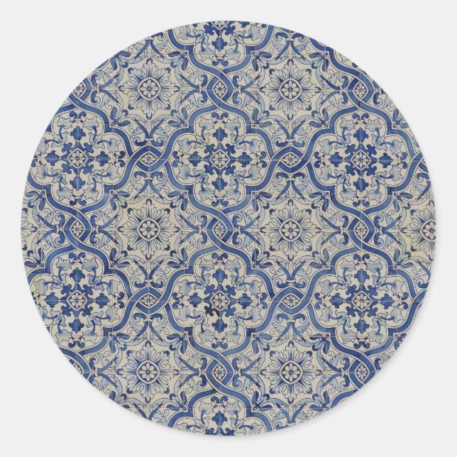 Adesivo Redondo Azulejos azuis Envelope Selos (Frente)