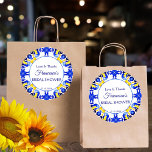 Adesivo Redondo Azulejos azulejo Talavera favor do chá de panela<br><div class="desc">Talavera azulejo azulejos azulejo amarelas vintage obrigado mexicano você favorece modelo adesivo,  padrão azul mediterrânico azulejo Maiolica azul azulejos azulejos gregos Padrão chá de panela favoritos</div>