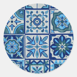 Adesivo Redondo Azulejos Blue Portugal Patterno