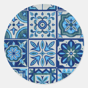 Adesivo Redondo Azulejos Blue Portugal Patterno